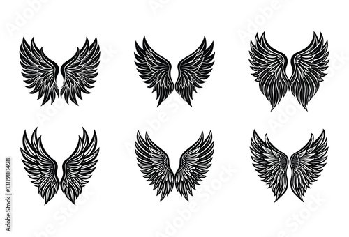 Black Wings of Grace – Elegant Angel Wing Vector Set featuring gothic, fantasy, and dark-themed feather designs in EPS for versatile creative use.