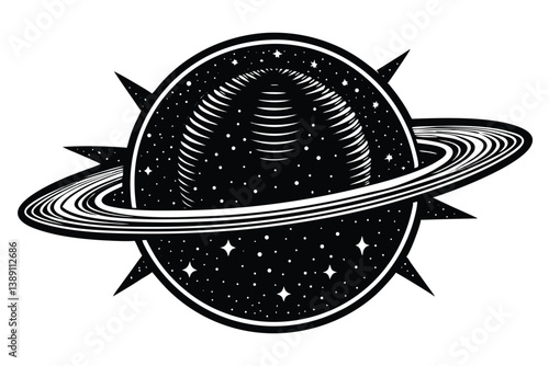 planet with halftone stipple effect" vector illustration, aimed at a grunge punk Y2K collage design with a grainy photocopy texture