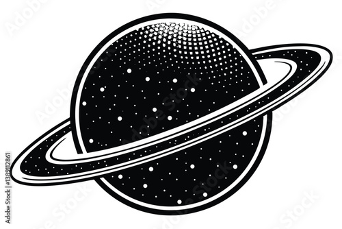 planet with halftone stipple effect" vector illustration, aimed at a grunge punk Y2K collage design with a grainy photocopy texture