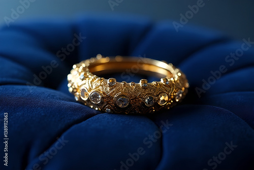 Close-Up Quiet Luxury: Gold-Plated Accessories on Midnight Blue Velvet in 8K Ultra-HD