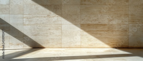 Architectural Interior with Travertine Wall and Floor Bathed in Natural Light Creating a Modern Minimalist Aesthetic