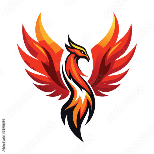 A colorful illustration of a phoenix bird in a logo style with its wings spread wide.