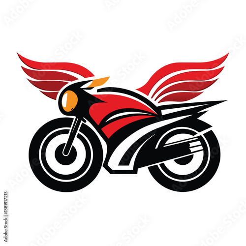 An illustration of a black and red motorcycle with wings. The motorcycle is depicted in a simple, cartoon-like style.
