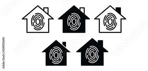 Fingerprint House Icons Black and White Color Vector Design