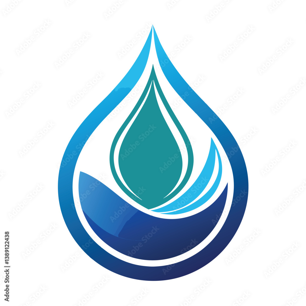 A blue and green water drop logo design with a wave inside. A blue and green water drop logo design with a wave inside.