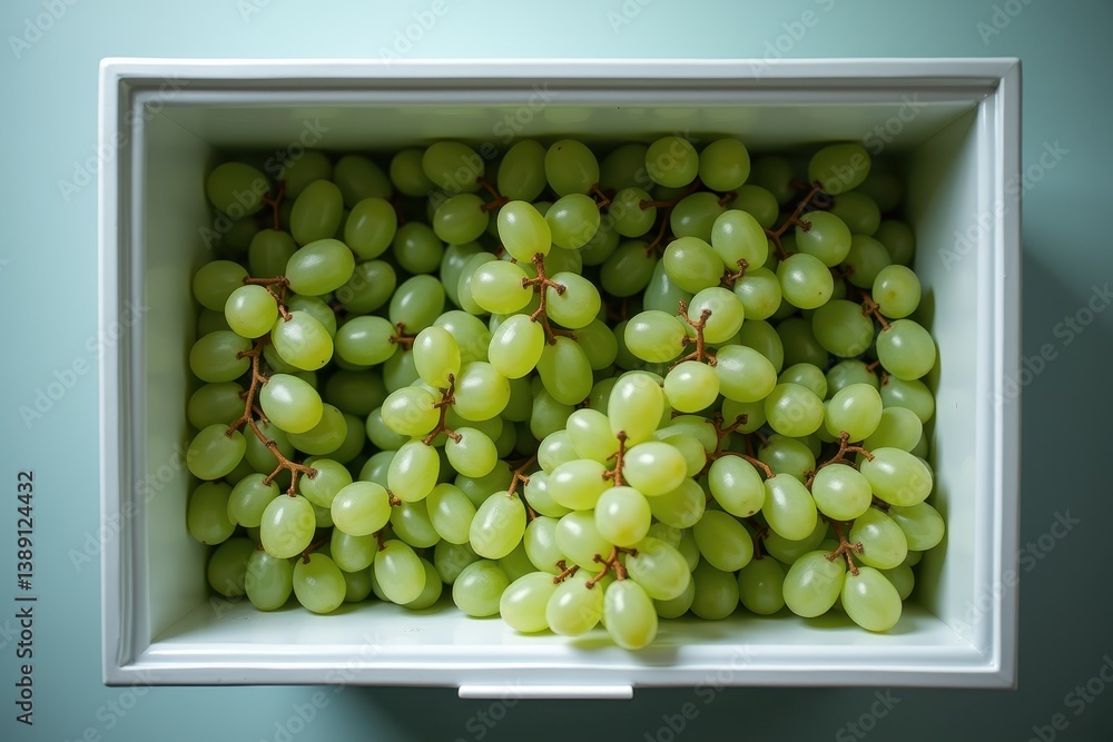 Fresh green grapes in white box