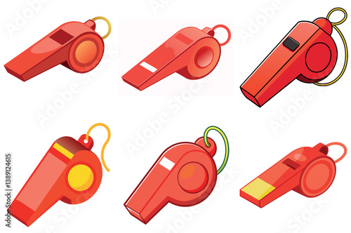 Collection of Six Red Whistles with Various Designs and Styles
