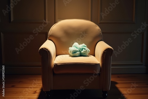 Obraz na płótnie Solitude in cozy armchair with pastel pillow illuminating softly w salonie