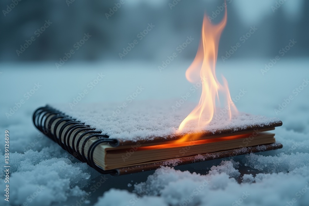 Notebook igniting in : contrast of fire ice