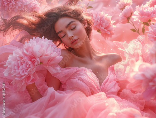 beautiful woman in a luxurious floral fragrance ad.