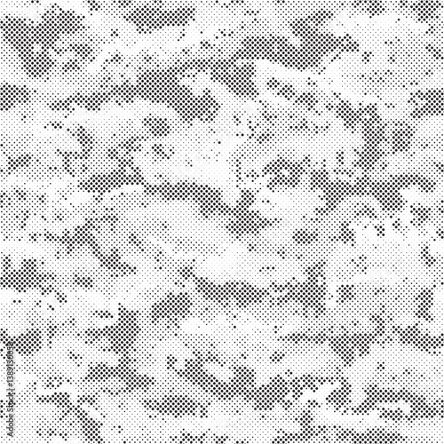 Abstract halftone seamless camouflage pattern. Repeating digital dotted hexagonal camo military texture background. Abstract modern fabric textile ornament. Vector illustration. 