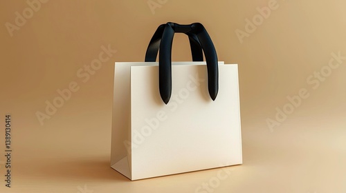 Elegant White Shopping Bag with Black Ribbon Bow: Perfect for Gift Presentation and Branding