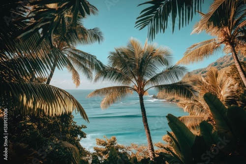 Wallpaper Mural Tropical paradise view through palm trees Torontodigital.ca