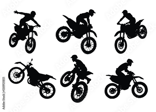Motocross rider black silhouette vector illustration.