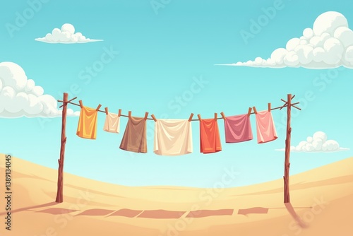 Obraz na płótnie Clothesline in desert landscape with clear blue sky clouds w salonie