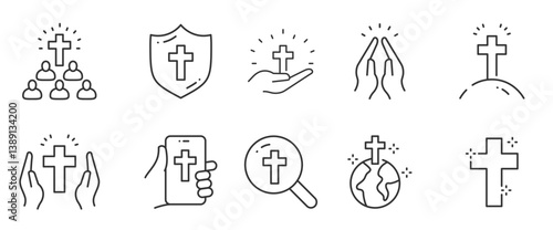 Set of christian related line icon set. vector. editable