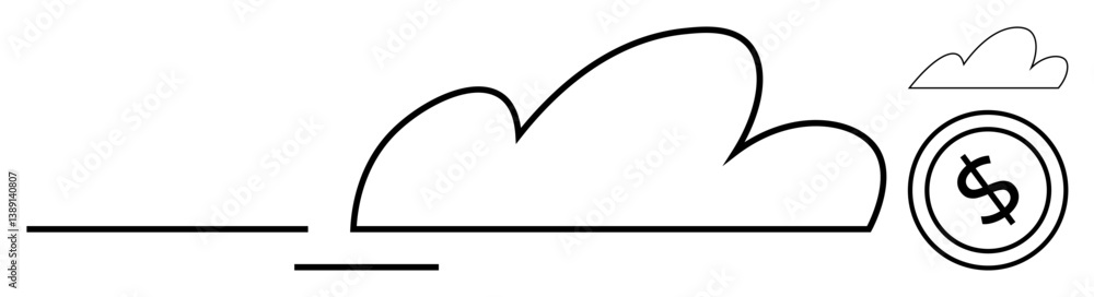 Abstract cloud shape and dollar inside a circle, symbolizing cloud computing, investment, and data storage. Ideal for finance, business strategy, digital transformation, innovation, economy Abstract cloud shape and dollar inside a circle, symbolizing cloud computing, investment, and data storage. Ideal for finance, business strategy, digital transformation, innovation, economy