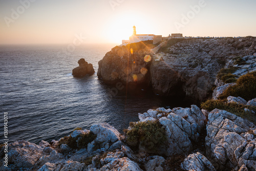 Lighthouse at sunset, Cape St Vincent, Portugal