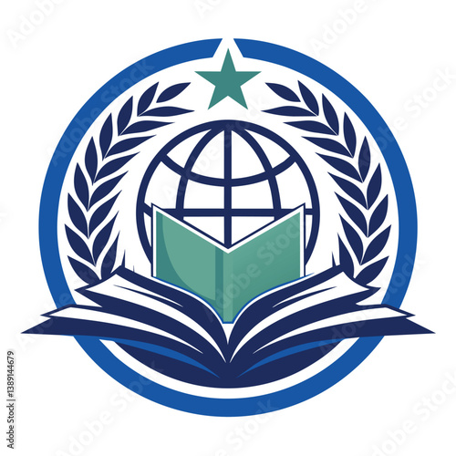 A circular logo depicting a book, globe, and star, symbolizing global education and knowledge.