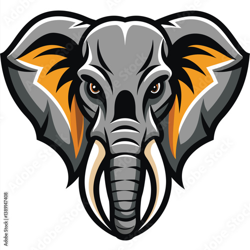 Wallpaper Mural A close-up of a cartoon elephant head with orange ears and tusks. The elephant is looking directly at the viewer with a serious expression. Torontodigital.ca