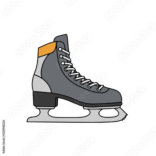 Ice skate design in a playful style with grey and orange colors  