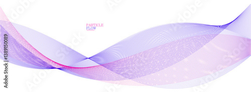 Smooth background with wave of flowing particles abstract vector art, easy and soft relaxing curve lines dots in motion, airy and soft illustration.