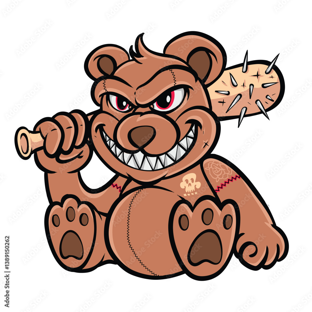 Fototapeta premium scary bear doll holding baseball stick