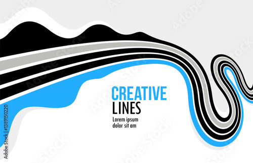 Creative lines vector abstract background, 3D perspective linear graphic design composition, stripes in dimensional rotation poster or banner.