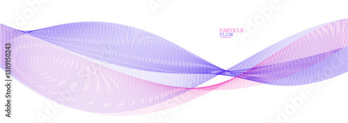 Tranquil vector abstract background with wave of flowing particles, easy and soft smooth curve lines dots in motion, airy and relaxing illustration.