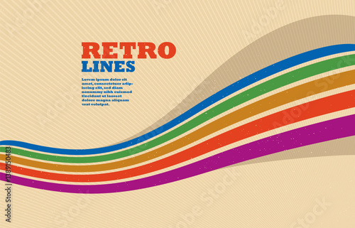 Retro lines vector abstract background, 3D dimensional perspective vintage graphic design art poster, wallpaper in a style of seventieth.