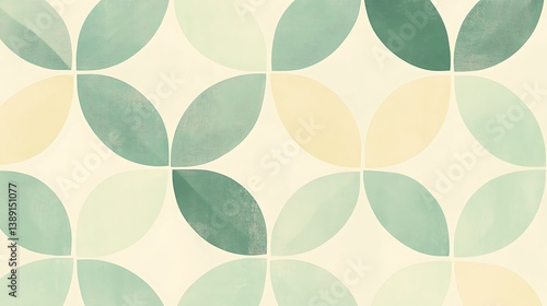 Abstract seamless pattern with pastel green and beige overlapping circles.