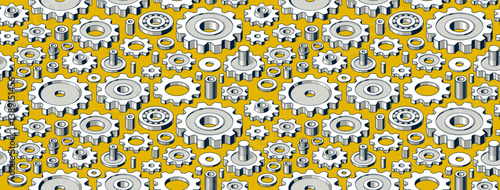 Gears seamless background, vector cogs and cogwheels mechanical repeat wallpaper, repair and maintenance theme tiling pattern, elements easy to use separately.