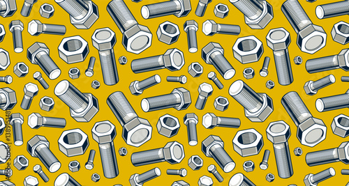 Bolts and nuts seamless background, repair and maintenance workshop tiling wallpaper, mechanic technics service endless pattern, elements easy to use separately.