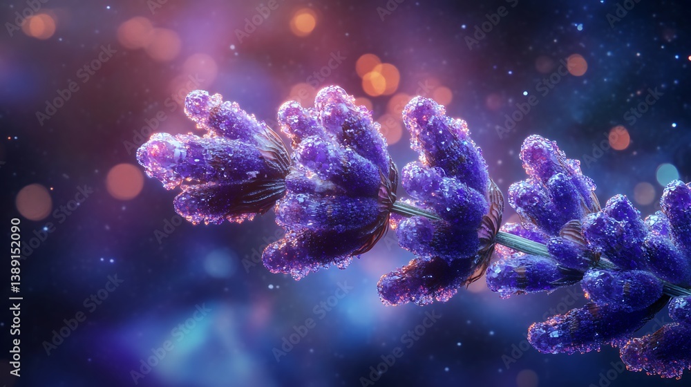 Fototapeta premium Crystalized Lavender Bloom Suspended in the Void Reflecting Galactic Colors