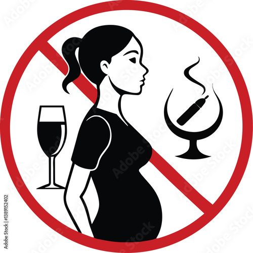 No alcohol no vaping pregnancy warning sign pregnant woman health risk awareness campaign baby safety message