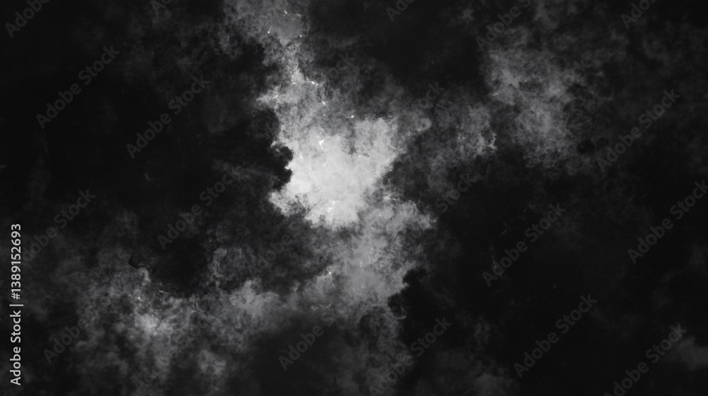 Textured, monochromatic cloudy sky. Center glows against the surrounding darkness Textured, monochromatic cloudy sky. Center glows against the surrounding darkness