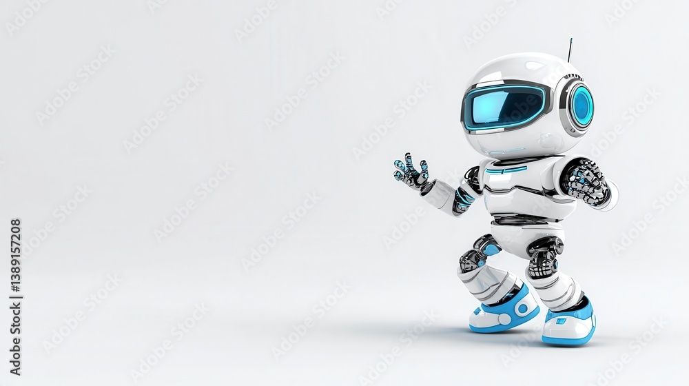 Cute cartoon robot character with friendly expression on clean backdrop Cute cartoon robot character with friendly expression on clean backdrop