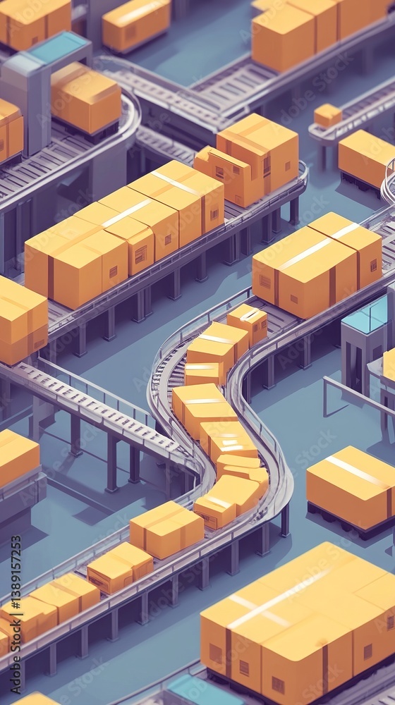 Dynamic Warehouse Logistics: Vibrant Abstract Background with Conveyor Belts and Packages in Motion. Efficient Sorting Process Visualization for Marketing and Design. Modern Supply Chain Concept. Dynamic Warehouse Logistics: Vibrant Abstract Background with Conveyor Belts and Packages in Motion. Efficient Sorting Process Visualization for Marketing and Design. Modern Supply Chain Concept.