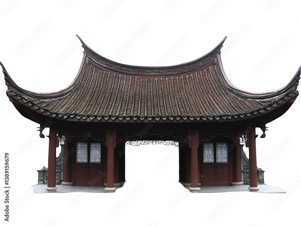 Fototapeta premium Ancient Asian Gate Illustration On Transparent Background