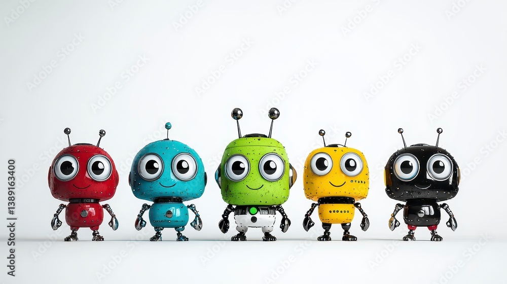 Obraz premium Colorful and Friendly Robot Characters Displayed in a Group Setting