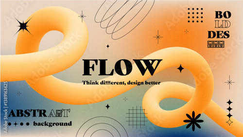 Grain textured cool gradient background with geometric shapes. Fluid holographic gradient poster for wall art or social media cover. Modern wallpaper design template, brutalism inspired. Vector