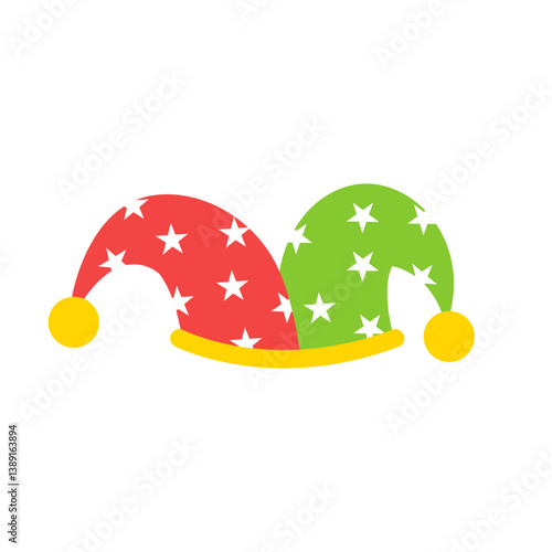 Jester hat, festive carnival headdress in cartoon style for comedy and entertainment. Vector illustration.