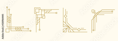 Art Deco Line Gold Corners Frames Borders Set