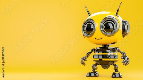 Playful Robot Character with Big Eyes and Cheerful Expression