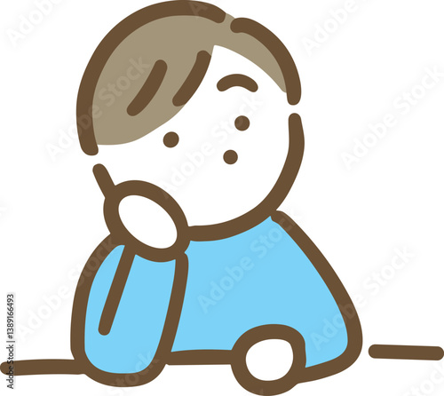 テーブルで頬杖をついてぼんやりしている男性