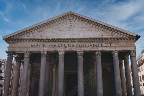 Fotografija Low angle view of the pantheon's facade in rome, italy, showcasing classical arc