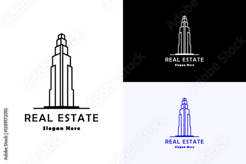 modern bold lines tallest tower design, illustration, vector, logo for property dealer, apartment, building, hotel, house for sale, rent a room, construction, builder, real estate, and more