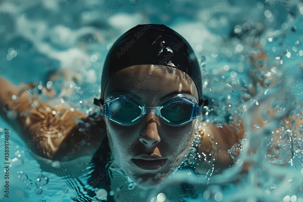Fototapeta premium Focused female swimmer gliding through water