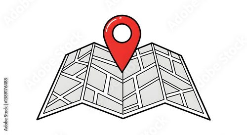 Stylized map with a prominent red location pin positioned on it.