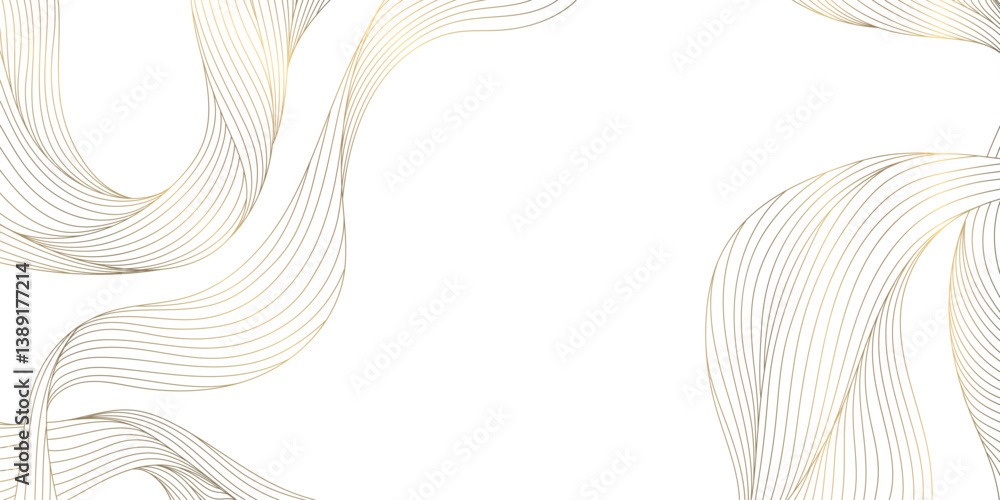 Fototapeta premium Vector gold on white line wave abstract pattern, elegant luxury design background, flow curve dynamic banner